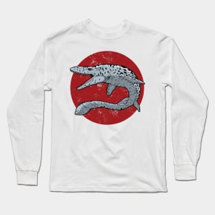 Mosasaurus on Red Circle Long Sleeve T-Shirt